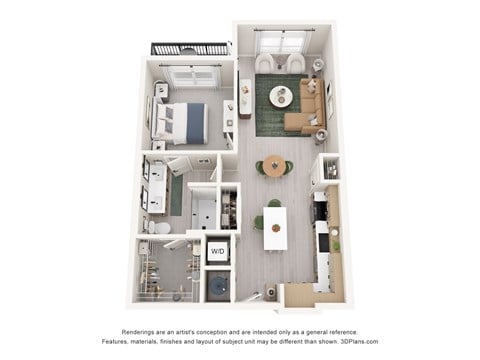 Floor plan for 1 bed, 1 bath, 776 sqft